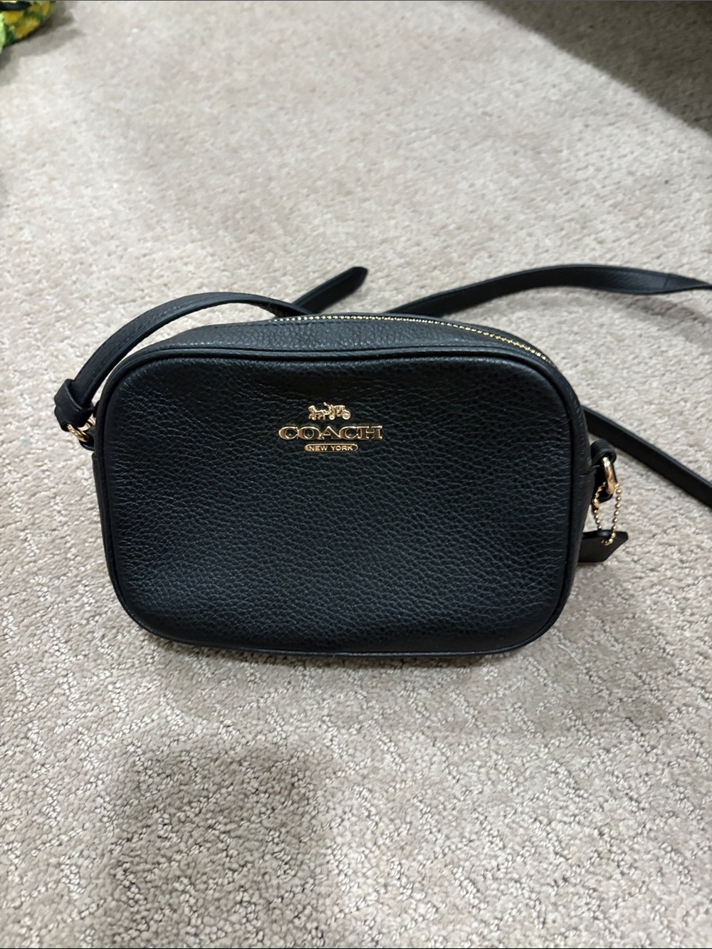 Coach Black Pebbled Leather Camera Crossbody with Gold Hardware